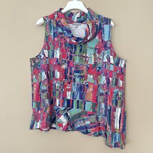 Habitat Artsy Cowl Neck Top Women XL Sleeveless 100% Cotton Asymmetric Lagenlook